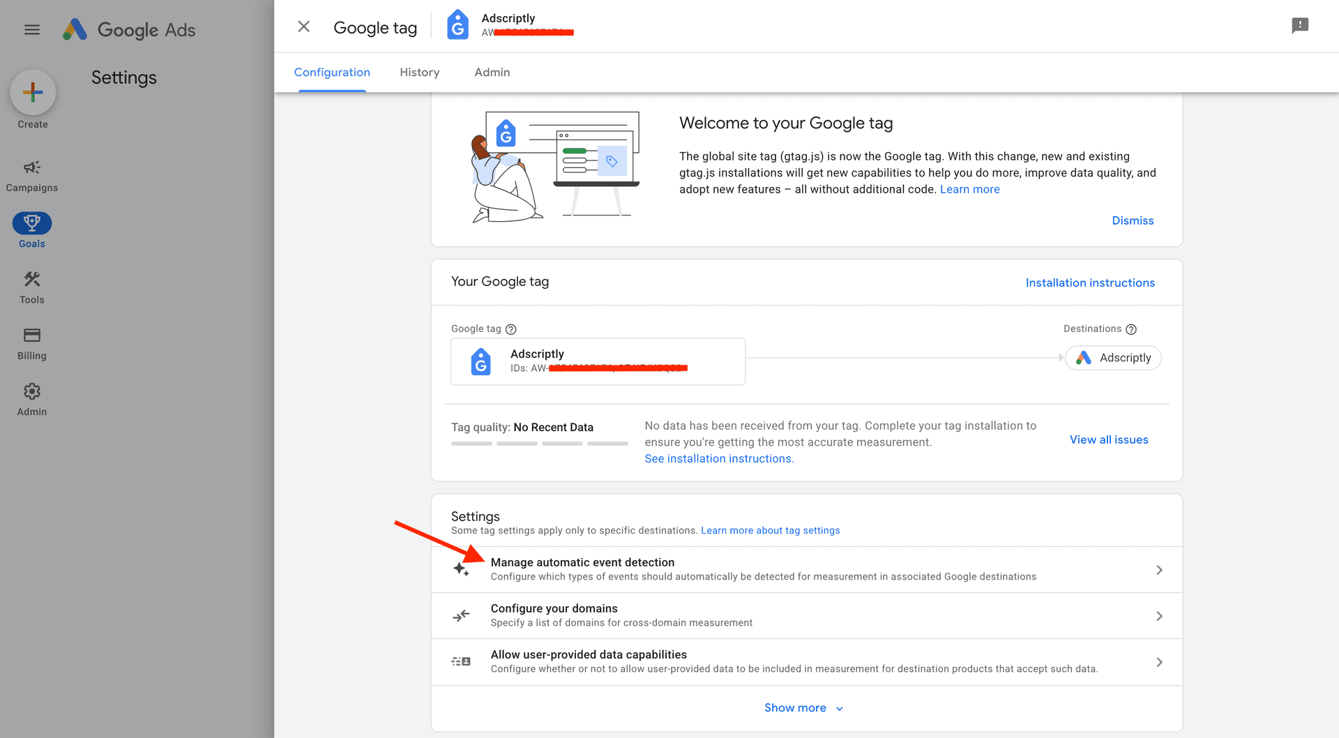 Manage automatic event detection settings