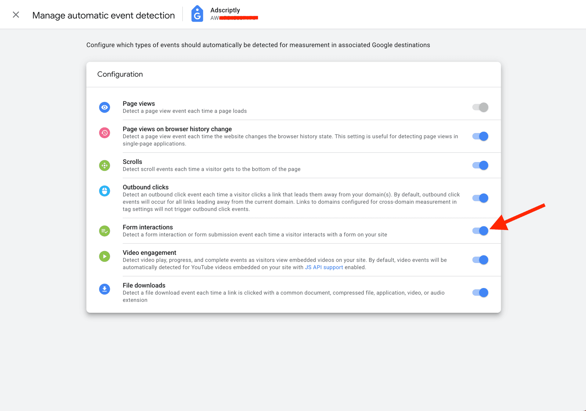Form interactions toggle enabled