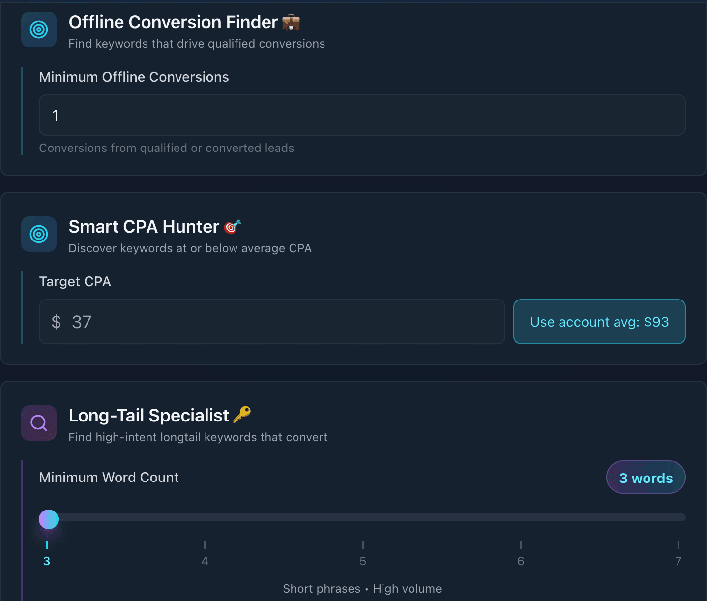 Discovery rule threshold configuration for each opportunity type